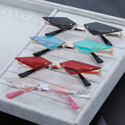 1PC Fashion Rimless Sunglasses Women Men Diamond Shape True Film Sun Glasses UV400 Trending Vintage Streetwear Narrow Eyewear