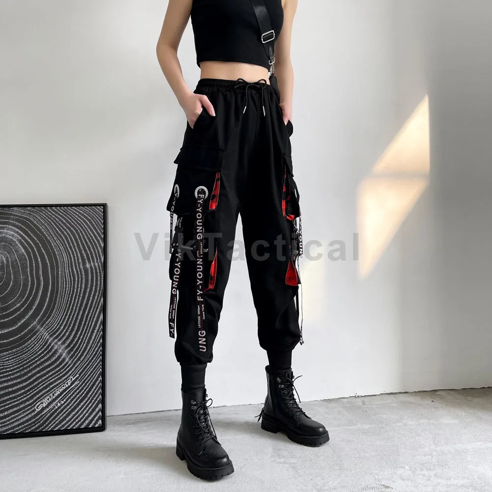 Women Cargo Pants 2023 Harem Pants Fashion Punk Pockets Jogger Trousers With Chain Harajuku Elastics High Waist Streetwear