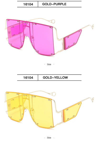 2024 New Metal Rivet Big Frame Oversized Square Sunglasses Women Luxury Brand Gradient Mirror Shades Retro Flat Top Sun Glasses