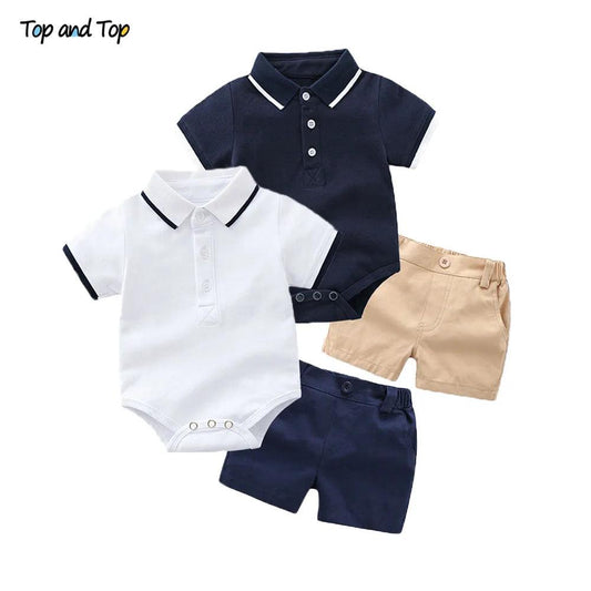 Top and Top Summer Fashion Newborn Boys Formal Clothing Set Cotton Romper Top+ Shorts Baby Gentleman Suit Kids Boys Clothes Sets - MAGUSTA BEAUTY