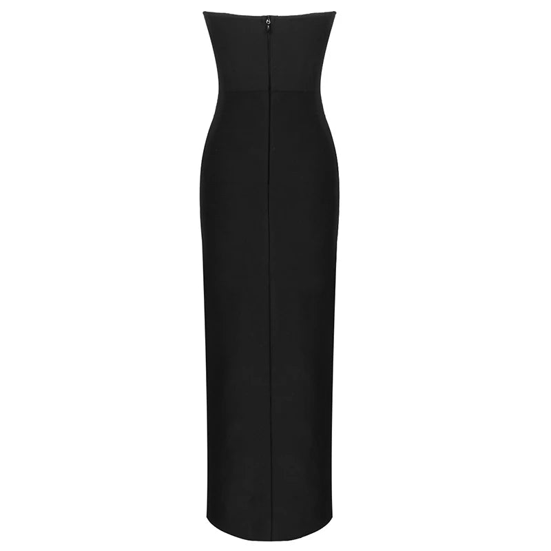 Women Winter Sexy Strapless Backless Split Black Maxi Long Bodycon Bandage Dress 2022 Elegant Evening Party Club Dress Vestidos