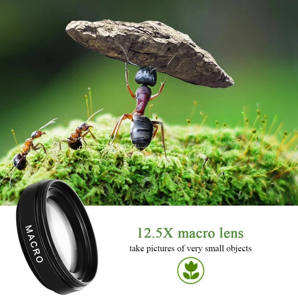 2 Functions Mobile Phone Lens 0.45X Wide Angle Len & 12.5X Macro HD Camera Lens Universal For iPhone Android Phone Smartphone