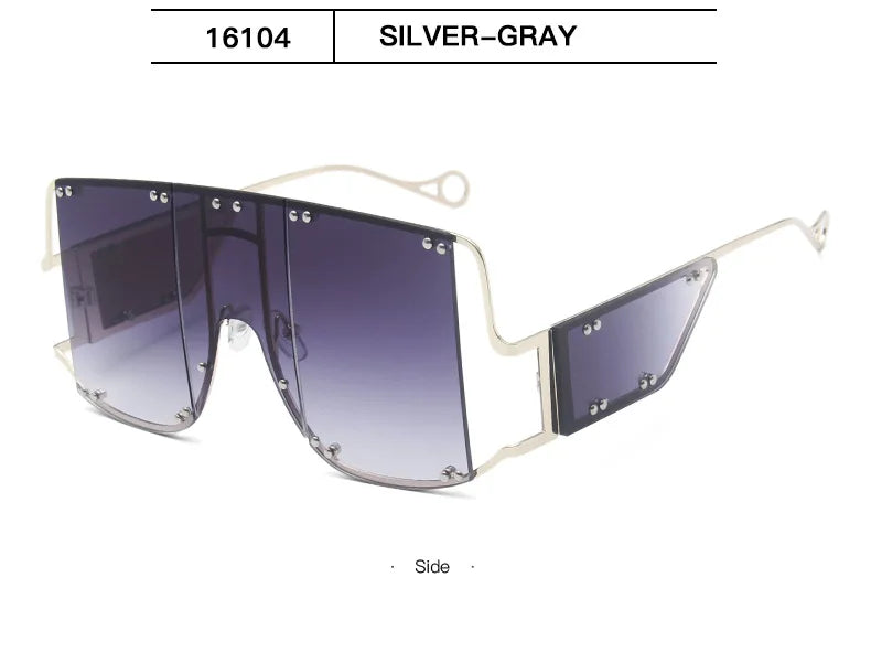 2024 New Metal Rivet Big Frame Oversized Square Sunglasses Women Luxury Brand Gradient Mirror Shades Retro Flat Top Sun Glasses