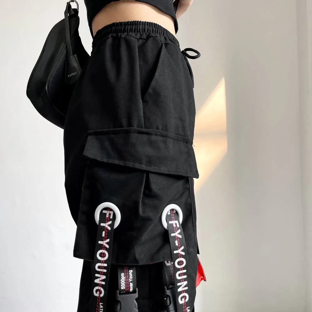 Women Cargo Pants 2023 Harem Pants Fashion Punk Pockets Jogger Trousers With Chain Harajuku Elastics High Waist Streetwear