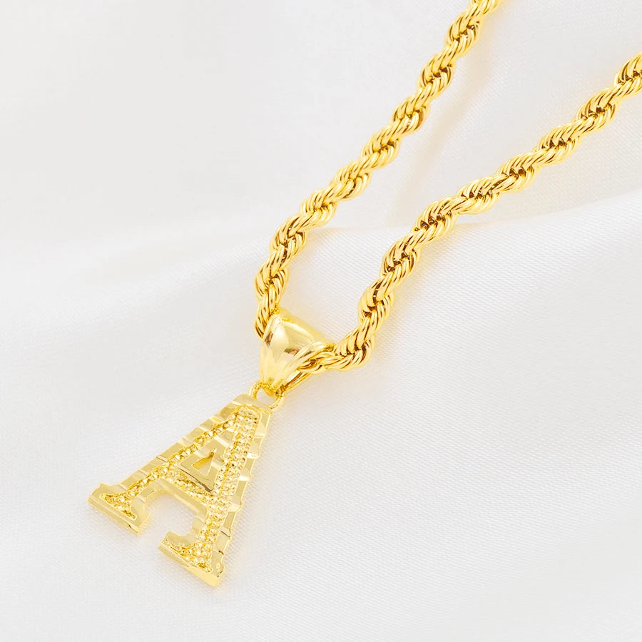 Anniyo A-Z Letters Necklaces Women Men Gold Plated Initial Pendant Rope Chain English Letter Jewelry Alphabet African #058002B