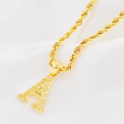 Anniyo A-Z Letters Necklaces Women Men Gold Plated Initial Pendant Rope Chain English Letter Jewelry Alphabet African #058002B