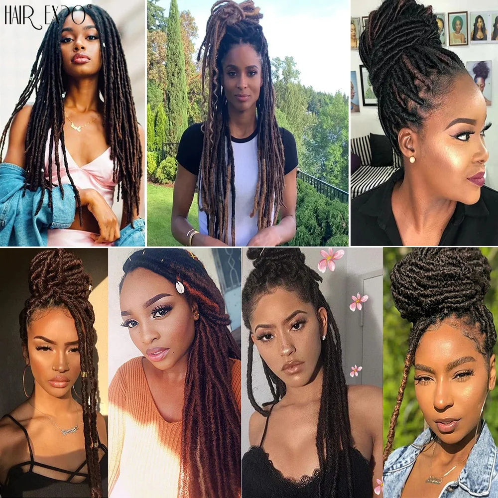 18"Synthetic Faux Locs Crochet Braids Hair Knotless Dreadlocks Straight Gypsy Locs Hair Ombre Braiding Hair Extensions For Women