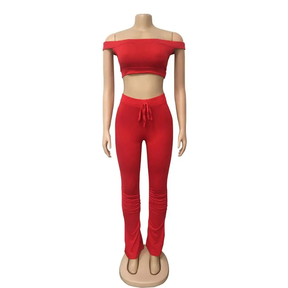 two piece set for women two piece outfits stacked pants 2 pieces sets women crop top pants stacked leggings  outfits for female