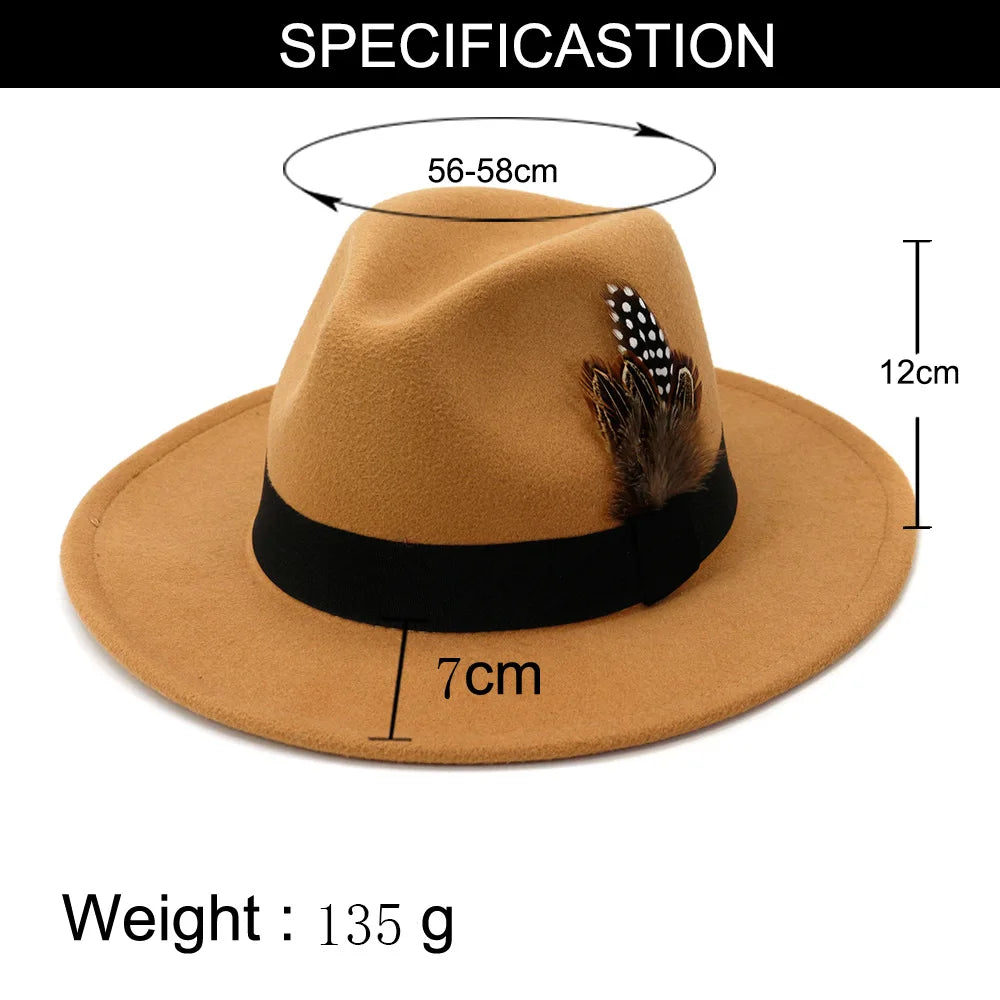 yellow feather Fedoras men fedora hat men panama  top cap unisex hat  Military color fedoras large brim hat church hat party hat