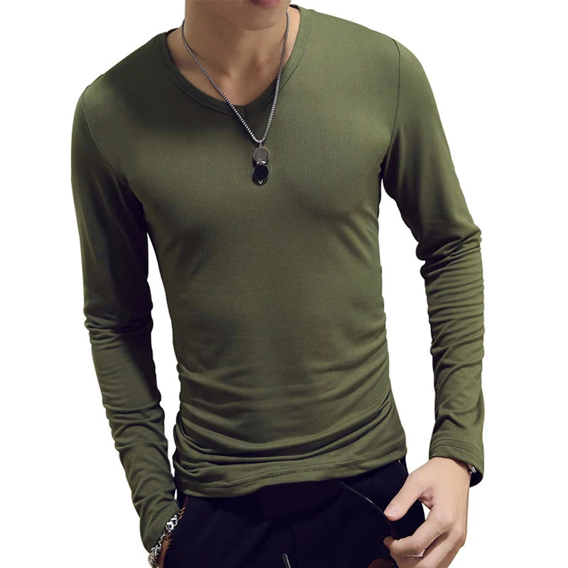 1pc Fashion Hot Sale Classic Long Sleeve T-Shirt For Men Fitness T Shirts Slim Fit Shirts Designer Solid Tees Tops