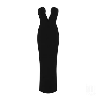 Women Winter Sexy Strapless Backless Crystal Diamonds Maxi Long Bodycon Bandage Dress 2022 Elegant Evening Party Dress Vestido