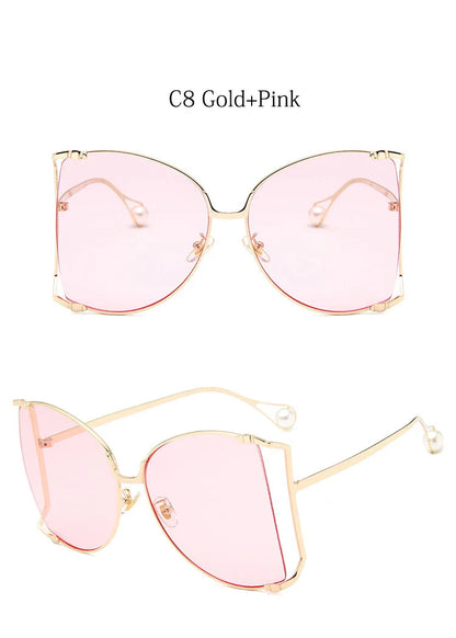 2024 Half Frame Brand Designer Glasses Women Square Pearl Famous Sunglasses Female Fashion Oversized Clear Pink Eyewear Ladies