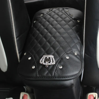 Universal PU Leather Car Steering Wheel Cover Bling Rhinestone Crystal Car Interior Decro with Crystal Crown Accessories Black