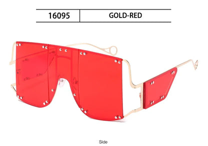 2024 New Metal Rivet Big Frame Oversized Square Sunglasses Women Luxury Brand Gradient Mirror Shades Retro Flat Top Sun Glasses