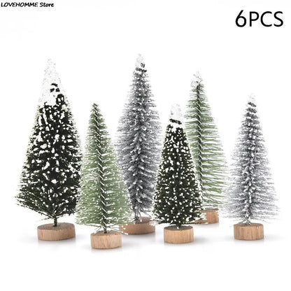 1/3/6 Pcs Miniature Christmas Tree Small Artificial Sisal Snow Landscape Architecture Trees for Christmas Crafts Tabletop Decor