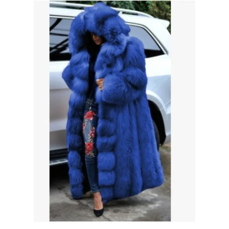 Women Solid Plush Warm Cardigan Coat 2023 Autumn Winter Faux Fur Large Coat Women's Casual Long Sleeve Hooded Faux Fur Coat