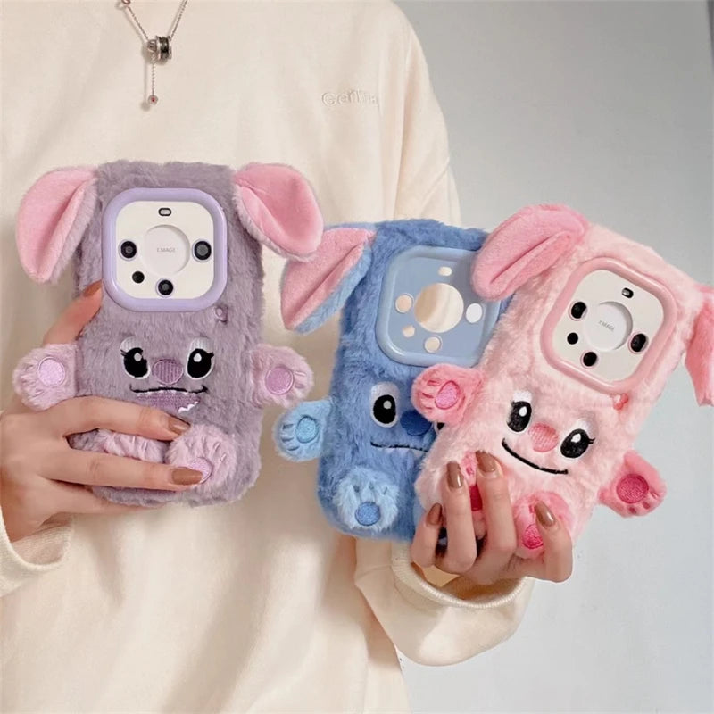 Soft Stitch Plush Phone Case For Samsung Galaxy S24 Ultra S23 Plus S22 S21 S20 FE S10 S9 S8 Cute 3D Cartoon Furry Warm Fur Cover