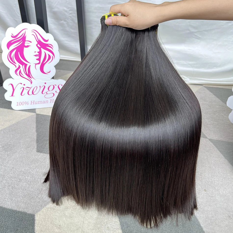 Yiwigs 15A Bone Straight Double Drawn 100% Human Hair Bundles 10-30 inches Unprocessed Raw Hair Weave Extensions For Women