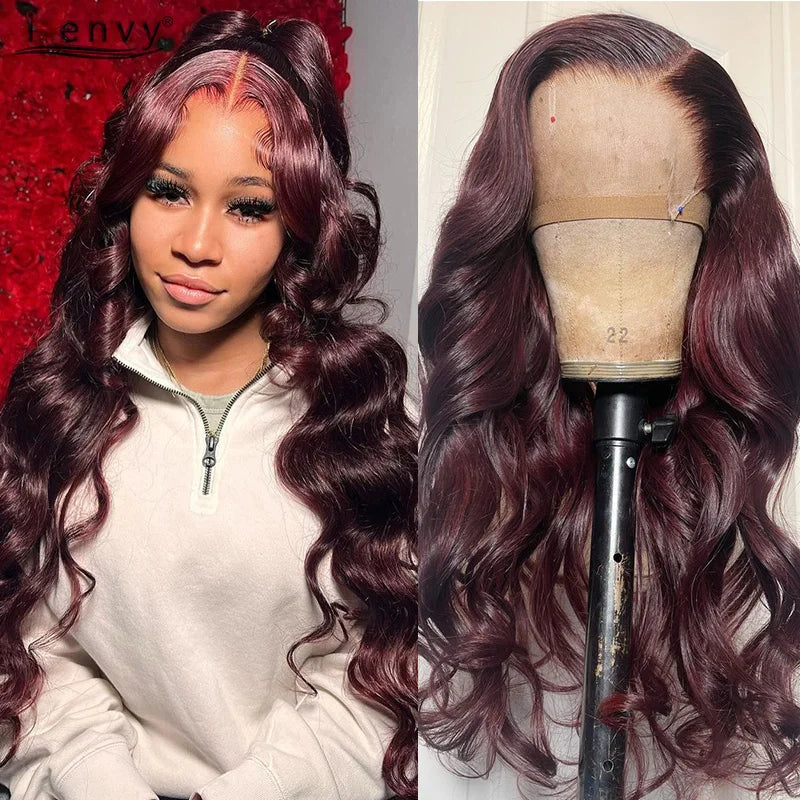 13X4 Hd Transparent Lace Front Wigs Burgundy Red Human Hair Wigs Pre Plucked 30 Inches Body Wave Lace Front Wigs For Women Curly