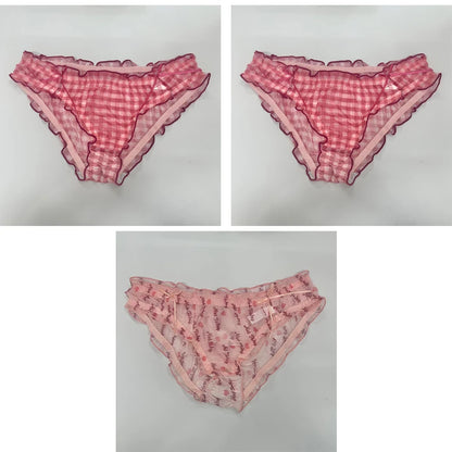 Three pack Cute  Girl Strawberry Panties Sexy Mesh Breathable Underwear honey Kawaii  lace  Intimate Lingerie Femme Panties