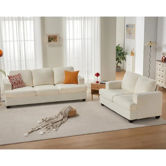 VAcc Sofa,2 Piece Set Comfy Couch with Extra Deep Seats,Modern Sofa- Sofa Couch for Living Room Apartment Lounge,Offwhite Bouc