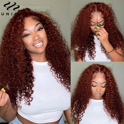 UNice Hair 200% Density Reddish Brown Curly Wig 7x5 Pre Cut Pre Bleached Glueless Wig Human Hair Ready To Wear