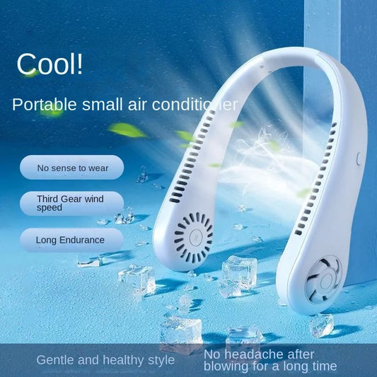 1PC Fan  Long Battery Lif New Mini Neck Portable No Bladeless Hanging Neck Rechargeable Air Cooler 3 Speed Mini Summer Sport Fan