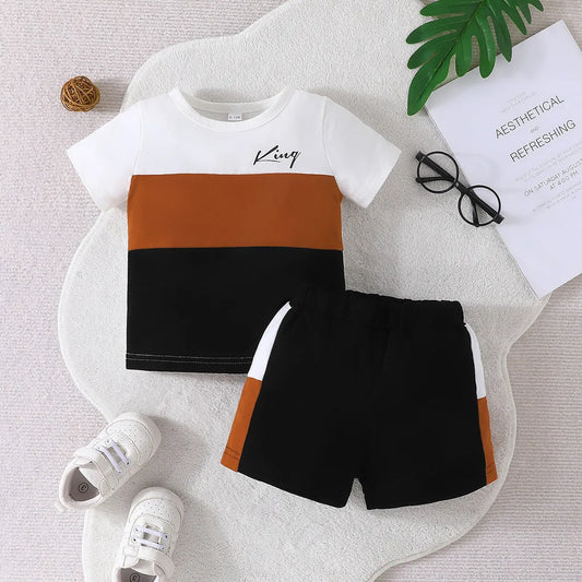 Infant Clothing Set For Kid Boy 6-36 Months KING Stripe Short Sleeve tshirt and Shorts Summer Outfit Ootd For Newborn Baby - MAGUSTA BEAUTY