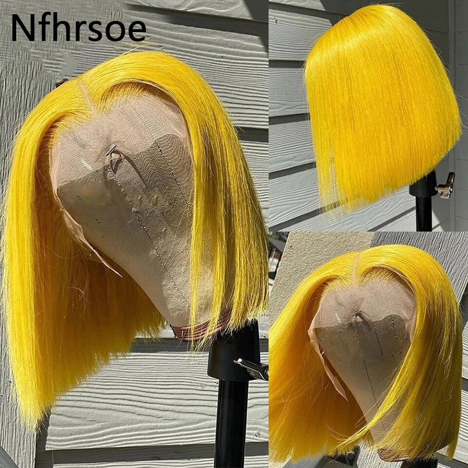 Yellow Colored Bob Wig 13x4 Lace Front Human Hair Wigs Short Straight Lace Front Wig Transparent Lace Wigs For Women Human Hair