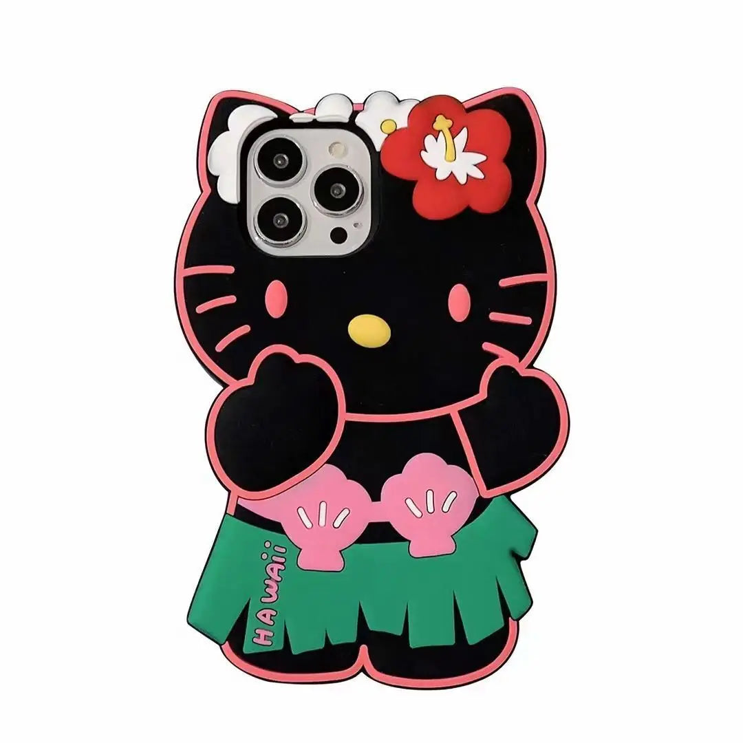 Hello Kitty Hawaiian Series Mobile Phone Shell Anime Sanrio 3D Stereoscopic Fall Prevention Iphone 14 13 12 11 Pro Soft Shell