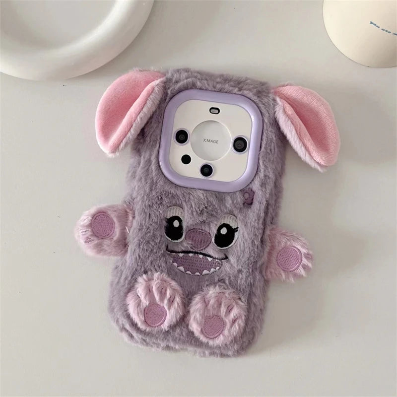 Soft Stitch Plush Phone Case For Samsung Galaxy S24 Ultra S23 Plus S22 S21 S20 FE S10 S9 S8 Cute 3D Cartoon Furry Warm Fur Cover