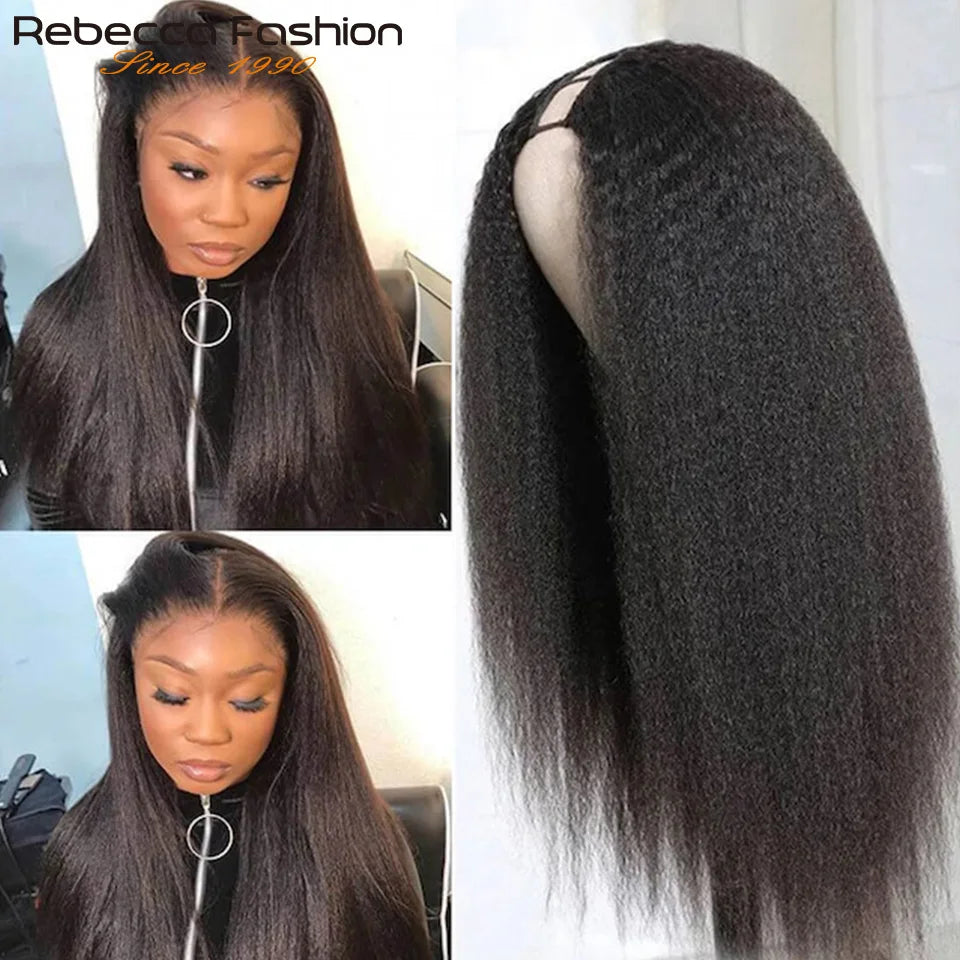 Yaki Straight U Part Wigs for Black Women Kinky Straight U Part Wig Human Hair Short Black Brown U Part Wig Kinky Straight Clip