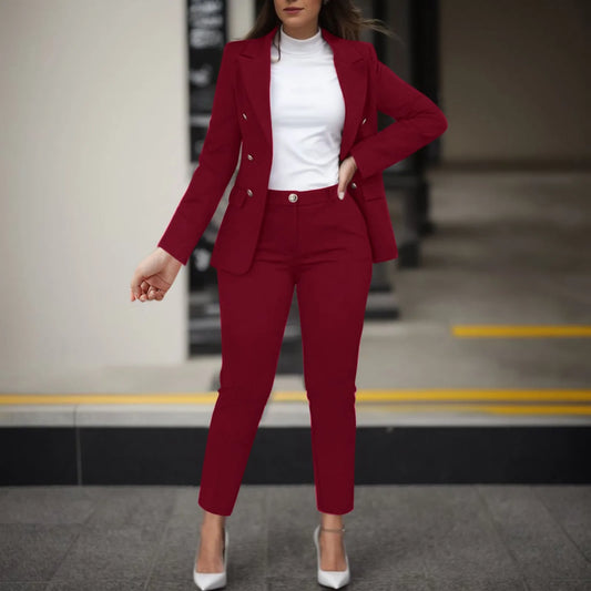 2 Piece Set Women New Formal Blazer Set Long Sleeved Slim Suit + Trousers Set Office Outfits Elegant Suit Business Work Wear