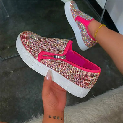 Women Flat Casual Single Shoes Fashion  Rhinestone Bling Sewing Platform Loafer Luxury Shoes Casual Comfortable Female Shoes