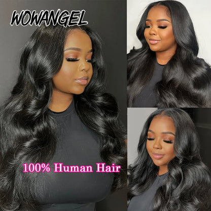 Wow Angel 250% 13x6 HD Lace Front Wig Swiss Lace Melt Skin Pre Plucked Natural Scalp Body Wave Human Hair Wig For Woman Glueless