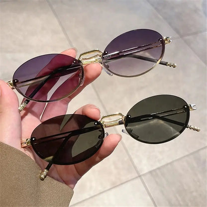 Vintage Metal Punk Sunglasses Rimless Oval Sun Glasses Trendy Frameless Shades UV400 Protection Gradient Glasses