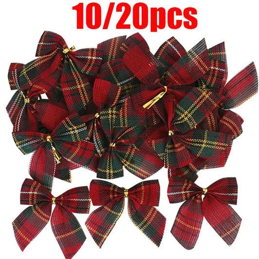 20/10pcs Linen Christmas Bow Decoration Christmas Tree Hanging Ornaments Bowknot For Xmas Wreath New Year 2024 Navidad Gifts Bow