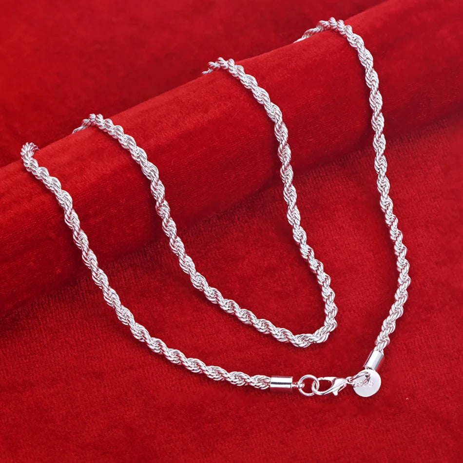 16-24inch for women men Beautiful fashion 925 Sterling Silver charm 4MM Rope Chain Necklace fit pendant high quality jewelry