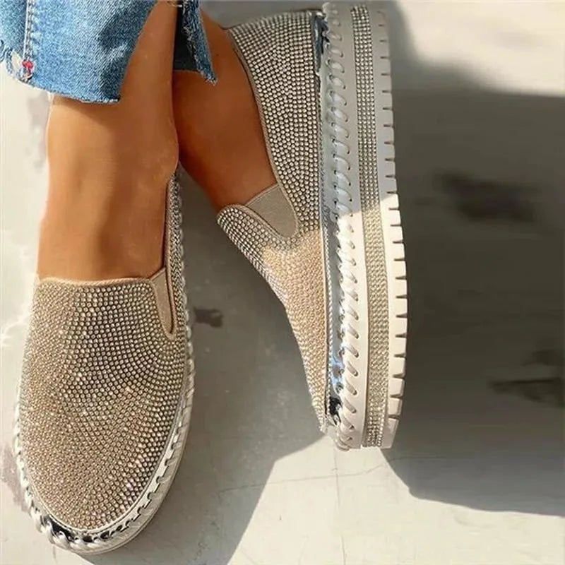 Women's Shoes 2022 Fashion  Flats Rhinestone Bling Sewing Platform Loafers luxury Shoes Casual Comfortable Female Shoes