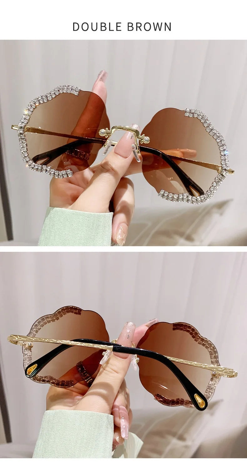 2024 New Metal Frame Flower Designer Women Trendy Fashion Cutting Lens Ladies Street Photography Woman's Shades Sunglasses