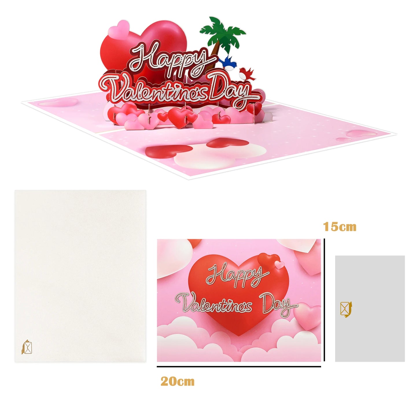 Valentine's Day Gift 3D Pop Up Card Anniversary Wedding Birthday for Wife Husband Greeting Cards with Envelope and Note Card