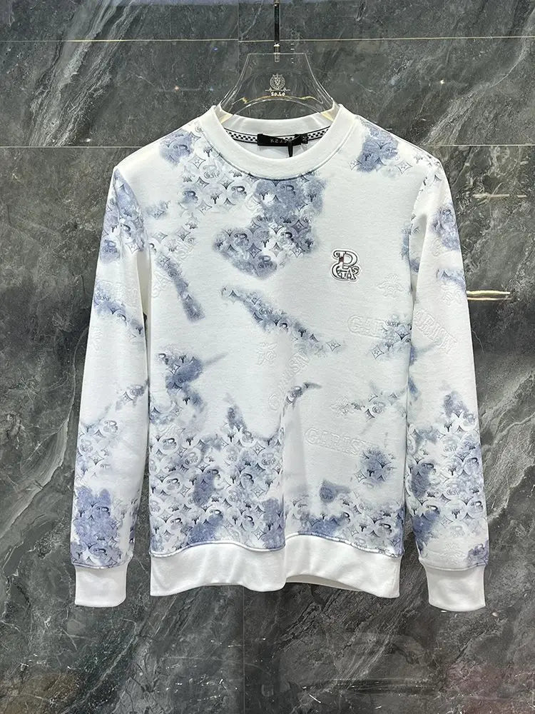 Trend Versatile Sping Autumn New Men O-Neck Graffiti Printing Contrast Color Fashion Luxury Casual Long Sleeve Sweatshirts Tops