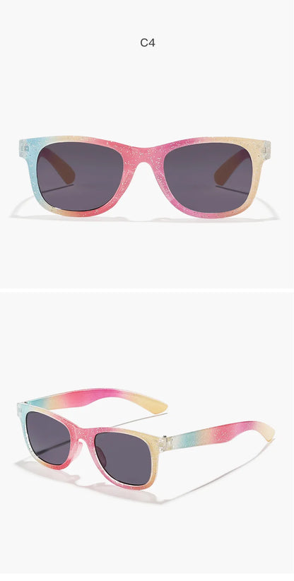 2024 New Trendy Cool Children's Colorful Shiny Square Sunglasses Girls Trendy Fashionable Cute Sun Glasses Kids Eyewear