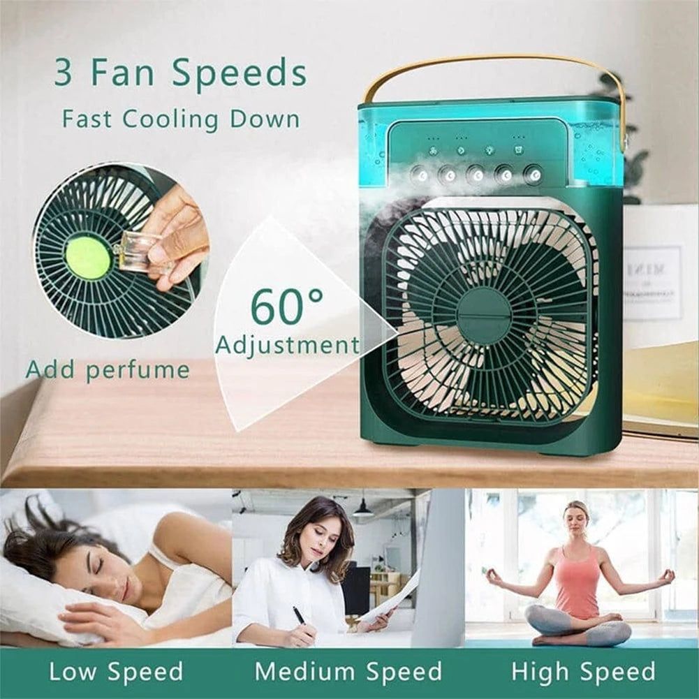 3 in 1 Airs Cooler USB Electric Portable Fan Air Conditioners LED Night Light 5 Hole Water Mist Fan Home Desktop Air Cooling Fan