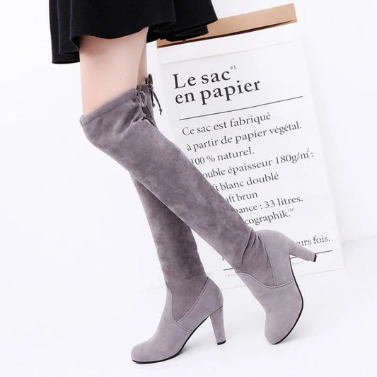 New High Boots Over The Knee Boots Abrasive Leather Thick Heels High Boots Large Size High Boots Women's Shoes - MAGUSTA BEAUTY