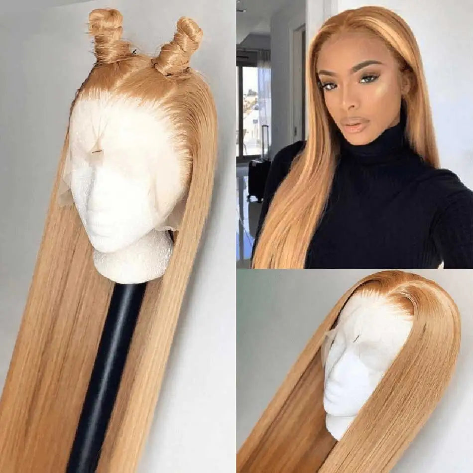 Tuneful Honey Blonde Colored Human Hair Lace Frontal Wigs Straight 180% 13x4 HD Transparent Lace Front Human Hair Wigs For Women