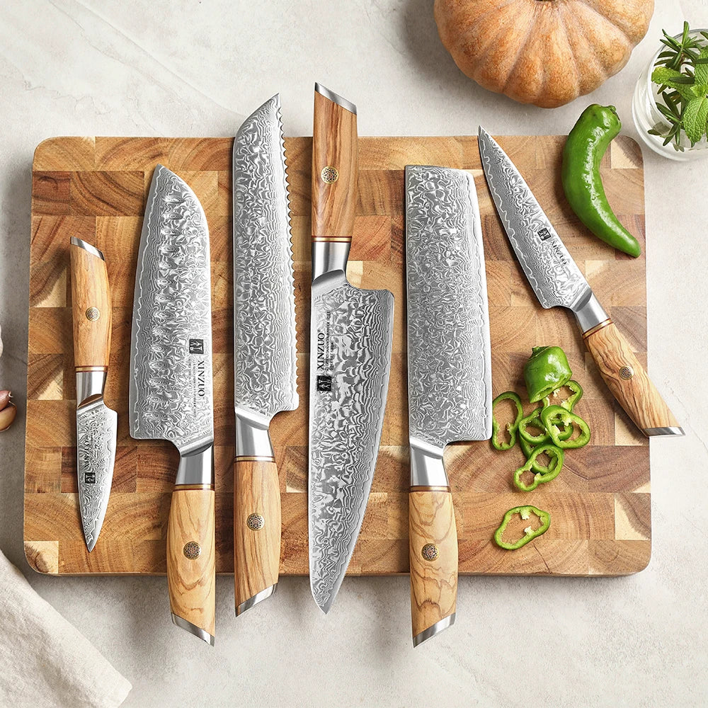 XINZUO Kitchen Knife 6 Set Knife Set 73 Layers Damascus Steel High-end Cooking Tools High Hardness Kitchen Knife Comfort Handle