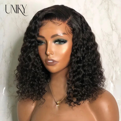 Water Wave Lace Wigs 180Density Transparent 4x4 Closure Lace Wigs For Women Deep Curly Bob Wig Side Part T Part Human Hair Wigs