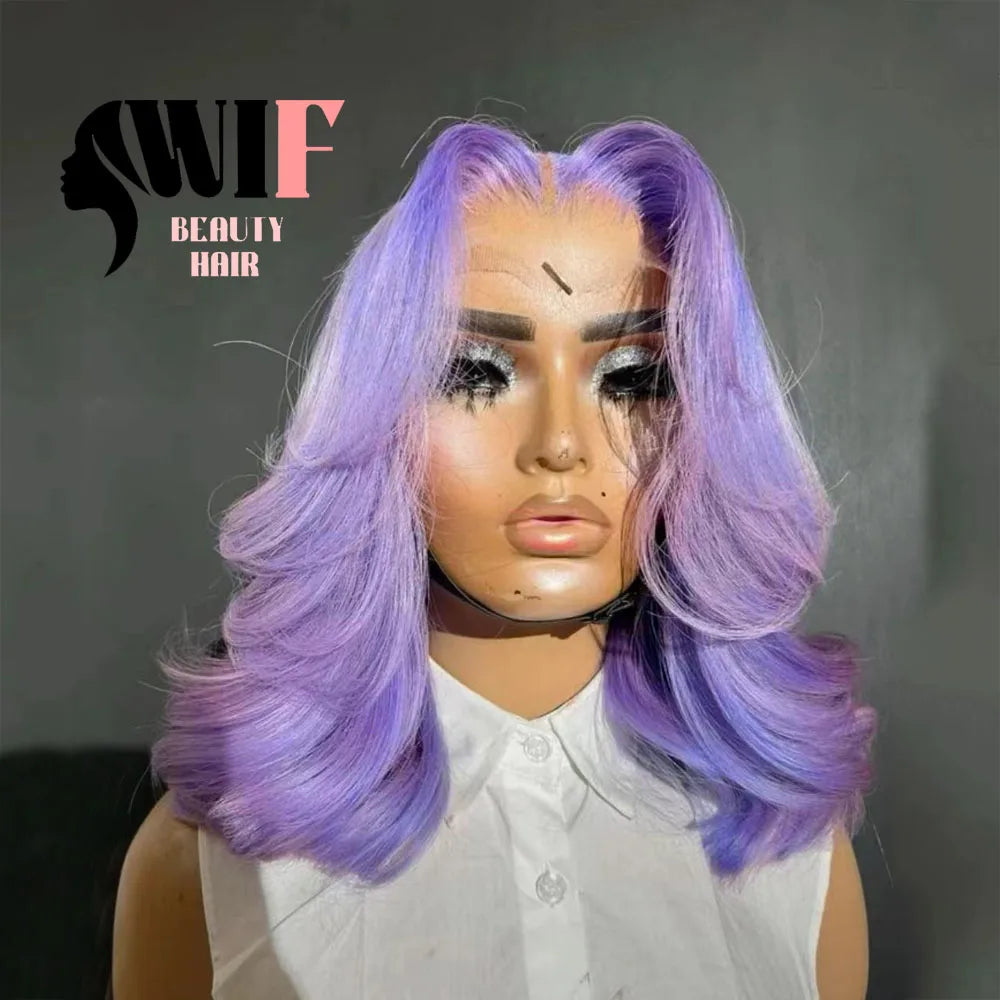 WIF Pink Bob Lace Wig Body Wave Short Bob Pink Hair Heat Synthetic Lace Front Wig Women Cosplay Use Purple Bob Hair