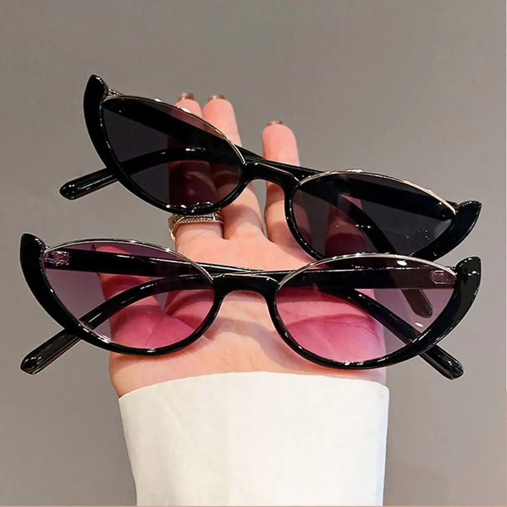 2024 New Retro Small Half Frame Sunglasses Women Cat Eye Trendy Vintage Modern Eyewear Fashion Luxury Cycling Sun Glasses